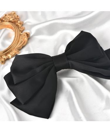 Large Black Bow Hair Barrette for Women and Girls - Satin Silk Ribbon Hair Clip for Ponytail - French Barrette Hairpin for Teens and Ladies - Buy Online on GoSupps.com