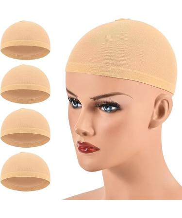 Stocking Wig Cap Ultra Thin - 4 Pieces Breathable Sweat Absorber & Stretchable Wig Caps for Lace Front Wigs One Size Fits All (Light Brown)