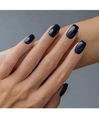 Brishow short artificial nails press on nails pure color nails to stick on ballerina acrylic false nails 24 pieces for women and girls (cyan)