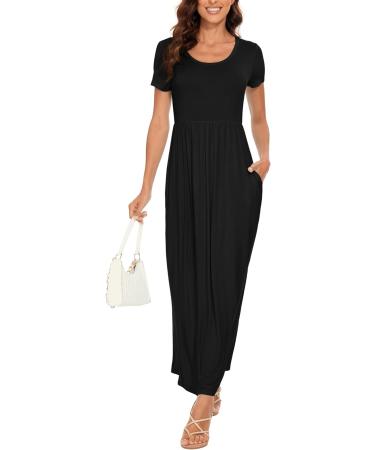YUNDAI Women's Floral Maxi Maternity Dress with Pocket - Short Sleeve (S, Black) - Buy Online on GoSupps.com