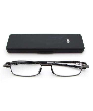 TBHOME Compact Folding Reading Glasses Portable Reading Glasses for Men with Mini Metal Case Anti-Glare Readers Comfortable/2.5