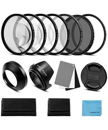 62mm Lens Filter Accessories Kit:UV CPL Adjustable ND Filter(ND2-ND400),Macro Close up Filter Set(+1,+2,+4,+10),Lens Hood,3 in 1 Grey Card for Canon Nikon Sony Pentax Olympus Fuji DSRL Camera