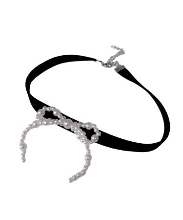 OralGos Exquisite Bow Pendant Necklace Elegant Necklace Jewelry with Faux Pearl Clavicle Chain for Women Resin