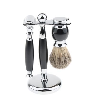 NSNT Exquisit men's rasier brushes fashionable 3-in-1-shaving brush set for black beard male security professional grooming-rasier-meter holder tool Simply 9x15.5cm silver