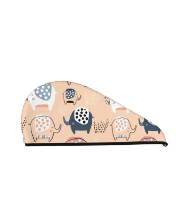 Cute Ink Drawn Elephants Microfiber Hair Towel Soft Super Absorbent Hair Towel Wrap for Women Coral Velvet Quick Dry Hair Cap for Long Curly and Thick Hair