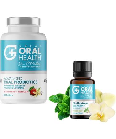 Advanced Oral Probiotics for Mouth with BLIS K12 M18 (Strawberry Vanilla) & OraRestore Tooth & Gum Oil Bad Breath Treatment for Adults Halitosis 2-in-1 Bundle
