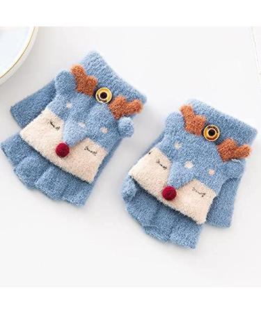 Unisex Kids Winter Fox Flip Top Gloves | Cute Cartoon Animal Mittens for 2-8Y Boys Girls - Blue - Buy Online on GoSupps.com