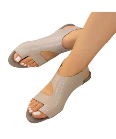 MisFun Bunion Sandals Bunion Correction Sandals Can Orthopedic Large Toe Bone Correction Round Toe Peep Toe Womens Wide Width Sandals Bohemian Style Gifts for Girls 8 Gray