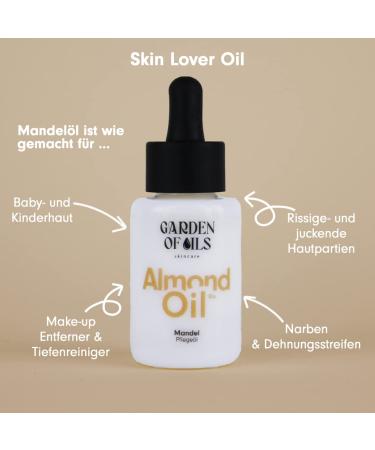 Organic Almond Oil - Garden of Oils - Cold-Pressed Pure Almond Oil from Germany (30ml) - Natural Skincare & Haircare - Buy Online on GoSupps.com