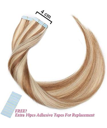 Elailite Tape Extensions - Real Human Hair 20pcs Remy Tape In Extensions 30cm 40g #12/613 Golden Brown & Blonde - Buy Online on GoSupps.com