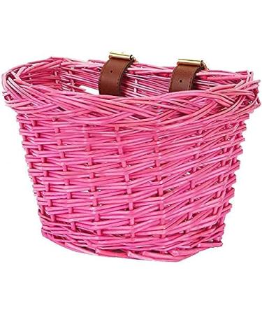 EIRONA Kids Bicycle Wicker Basket with Straps for 12-16 Inch Kids Bike, Tricycle, Scooter, (Pink & Purple & Brown)