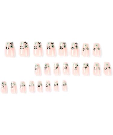 24 Pcs Floral Fake Nails Medium Green French Press on Nails - Trendy Nude Ballerina Stick on Nails for Women - Acrylic Coffin False Nails Long with Glue for Nail Art - Buy Online on GoSupps.com