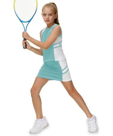 AOBUTE Girls Tennis Golf Outfit Set | Tank Top and Skirt with Shorts | 6-7 Years | Light Green - Buy Online on GoSupps.com