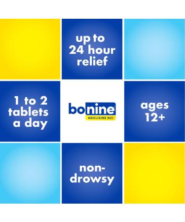 Bonine Non-Drowsy Motion Sickness Relief - Chewable Tablets (Meclizine HCL 25mg) for Nausea & Motion Sickness - Raspberry Flavor - 32 Tablets - Essential for Travel - Buy Online on GoSupps.com