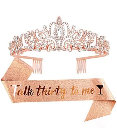 Semato Rhinestone Crown and Tiara for Women Halloween Costumes Bridal Wedding Prom Birthday Cosplay Valentine Hair Accessories for Women and Girls (rose gold)