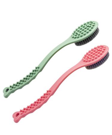 QiCheng & LYS Bath Brush With Long Handle Hand Massage Brush Body Brush Back Brush -14 Inch (Green and Rose) Green and Rose - Buy Online on GoSupps.com