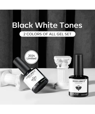 Modelones Gel Nail Polish Set - 2 Pcs (15 ML) Black & White Soak Off LED - Perfect for Halloween Nail Art - Ideal Home Gift for Women & Girls - Buy Online on GoSupps.com