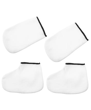 Housoutil 2 Pairs Hand and Foot Mask Wax Socks Parrafin Wax for Hands Foot Spa Covers Feets Spa Boots Paraffin Wax Mitts Boot Glove Gloves Feet Care Mask White Skin Care Polyester Remover