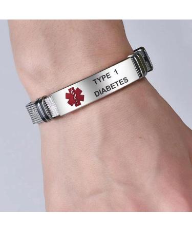 Red Medical Alert ID Bracelet for Men & Women | Adjustable Health Alarm for Seniors | Hypoglycemia Emergency Stainless Steel Plate - Buy Online on GoSupps.com