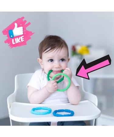 San Sero Teething Rings Set - Green Sensory Baby Teether Rings for Babies 0-12 Months | Pack of 2 Chew Toys for Boys & Girls - Buy Online on GoSupps.com