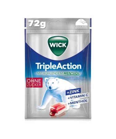 WICK Triple Action with menthol without sugar - filled with currant juice concentrate and cooling menthol - with zinc and vitamin C - 1 Pack (1 x 72 g)