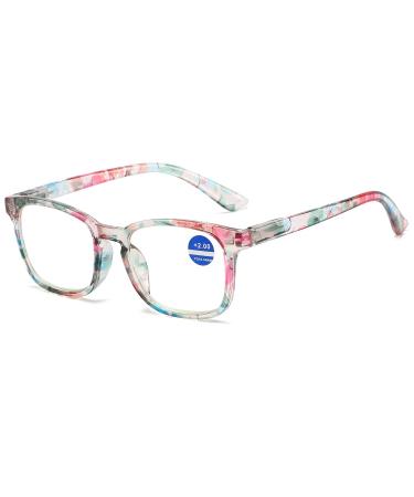 VEVESMUNDO Anti blue light ladies reading glasses flowers modern blue light filter reading aid visual aid glasses with prescription light purple 2.0 x