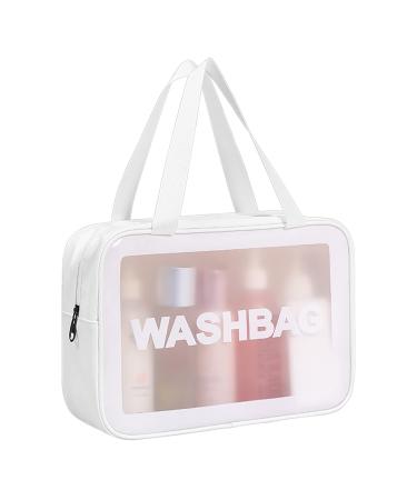 DAPOWER Travel Toiletry Bag for Women and Men, Matte Translucent Toiletry Bag with Handy Handle, Makeup Cosmetic Organizer Bag for Travel Toiletries Accessories (White)