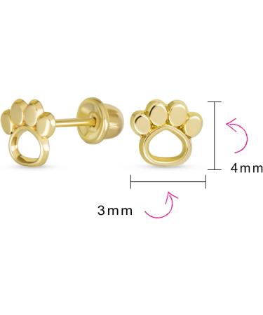 Tiny Mini Unisex BFF Animal Paw Print Stud Earrings - Real Yellow Gold, Women/Teen, Pet Dog/Cat Lover - Safety Clutch Screw Back - Buy Online on GoSupps.com