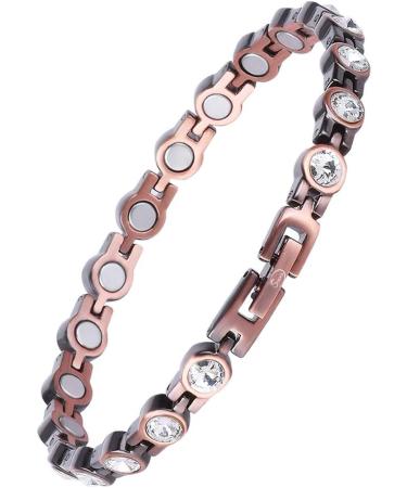 JEROOT Magnetic Bracelet for Women - Red Copper with Zirconia | Stylish Magnetic Clasp - Energetix Health Benefits - Buy Online on GoSupps.com