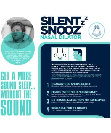 Silent Snooz Unscented Sleep Aid: Natural Snoring Relief | Anti-Snoring Nose Clip with Nasal Dilator | Stop Snoring Device for Men & Women | Reusable (30 Uses) - Buy Online on GoSupps.com