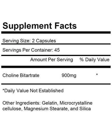 Choline Bitartrate 900mg x 2 Bottles | 180 Capsules | KRK Supplements - Buy Online on GoSupps.com