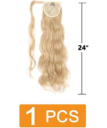 PrinFantasy Fake Ponytail Wavy Curly Hair Extension Blonde | 24 inch Heat Resistant Synthetic Clip-in Long Hair Piece MW128 - Buy Online on GoSupps.com