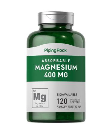Magnesium 400mg Softgels | 120 Count | Magnesium Oxide Supplement | Non-GMO Gluten Free | by Piping Rock