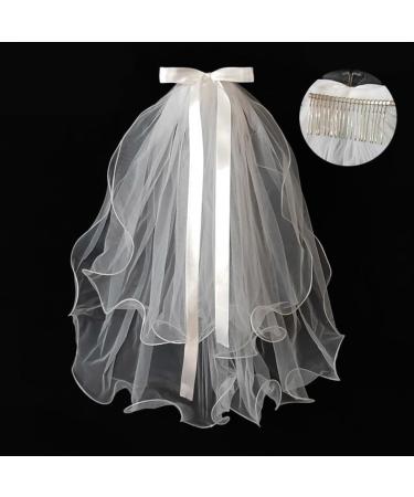 xbiez Pearl/Bowknot Long Tulle Marriage Bridal Veil with Fix Hair Comb/Clip for Marriage Wedding Celebration Party Headpieces Two layer plain B - Buy Online on GoSupps.com