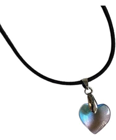 Silay Lian Xue Heart Trailer Necklace - Glass Crystal & Black Leather Choker for Women | Simple Colorful Gift & Christmas Decoration - Buy Online on GoSupps.com
