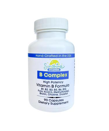 Sunshine Vitamins B Complex 90 Capsules Supports Energy Metabolism Brain Immune & Nervous System Health Non-GMO No Soy Gluten Dairy