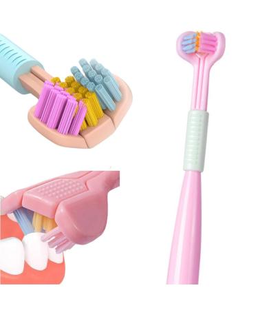 Ath.elas 3 Sided Toothbrush for Kids Girls Ages 2 to 6 | Premium Easy to use Tooth Brush for deep Cleaning with Super Soft bristles for Young Kid Girl Children Under 6 Years Old (Pink)