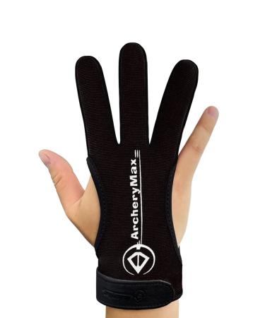 ArcheryMax Handmade Three Finger Protector for Youth Adult Beginner Shooting Hunting Leather Archery Gloves black Large