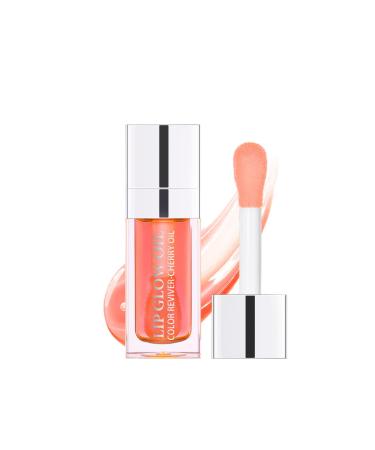 Plumping Lip Gloss - Moisturizing Glossy Lip Oil Tinted - Nourishing Hydrating Lip Glow Oil with Vitamin E - Lips Skin Care Lip Balm Long Lasting Clear Lipgloss Makeup (001 Light Orange)