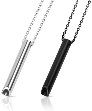 2Pcs Aucuu Mindful Breathing Necklaces for Stress & Anxiety Relief - Black & Silver | Meditation Jewelry for Men & Women - Buy Online on GoSupps.com