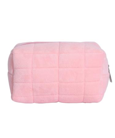 Lydzion Plush-up bag cosmetic bag for women zipper large single-colored travel culture bag travel make-up cultural bag wash bag pink