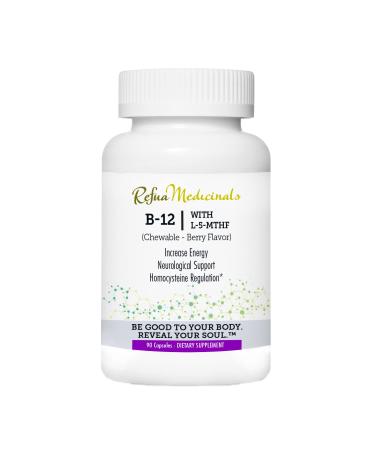 Refua Medicinals Vitamin B-12 with L-5-MTHF - Energy and Neurological Support: Non-GMO | Kosher | Vegan | Gluten Free - 90 Capsules