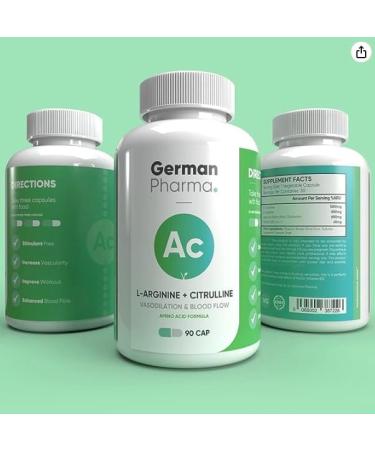 German Pharma L-Arginine & Citrulline 1845mg Capsules - 90 Veg Caps | High Strength Dose for Vascularity & Recovery | 100% Vegan - UK Made - Buy Online on GoSupps.com