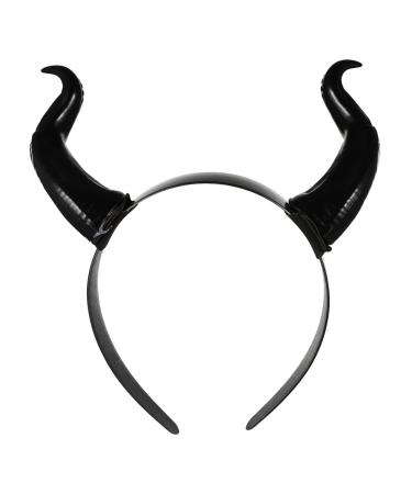Housoutil Devil Horns Headband Black Cosplay Ox Horn Headband Matte Ox Horn Hair Loop Gothic Halloween Costume Headdress for Photo Shoot Cosplay Masquerade Dress up Show Halloween