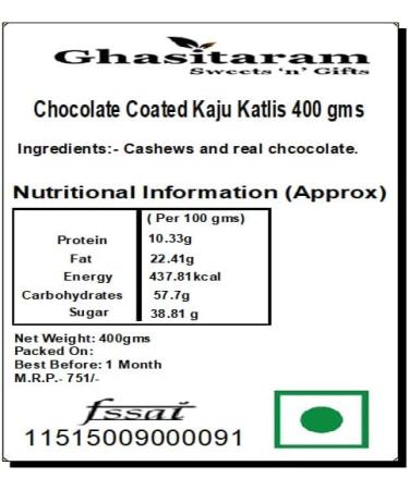 Ghasitaram Gifts Rakhi Gifts for Brothers Rakhi Sweets - Chocolate Coated Kaju Katlis 400 GMS with Beads Rakhi - Buy Online on GoSupps.com