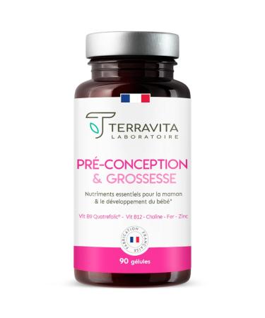 PRE-DESIGN AND PREGNANCY | Complete Formula with Quatrefolic Folic Acid + Choline Vitacholine + Vitamins and Minerals | 90 Capsules | Made in France | Terravita