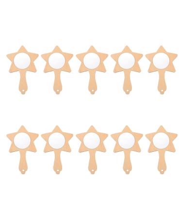 ARTIBETTER 10pcs DIY Wood Mirror Mini Wooden Star Mirror Craft Unfinished Handheld Mirror Makeup Mirror DIY Handmade Craftfor Kids Boys Girls Light Brown 14.2X9.5cm