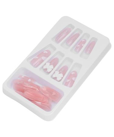 Full Cover False Nail Pink Bow Fake Nails Pink Love Press On Nails Coffin Medium Length Ballerina Nail Art Tips Sets Artificial Nails Press On False Nail Tips