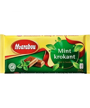 Marabou Mint Brittle - Milk Chocolate with Mint Crisp 200g (Pack of 3)