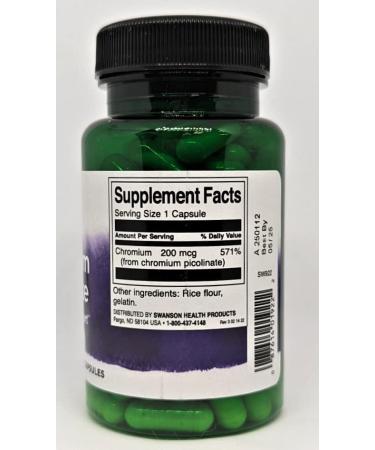 Swanson Chromium Picolinate Supplement - Promotes Metabolism & Weight Management - Supports Healthy Blood Sugar - 100 Capsules, 200mcg - Buy Online on GoSupps.com